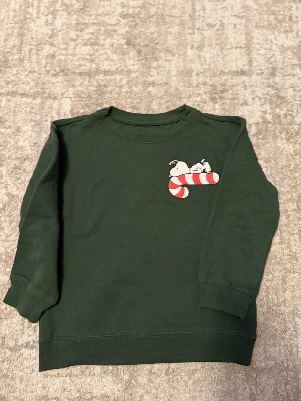 Peanuts Dark Green Kids Sweatshirt with Snoopy on Candy Cane size S